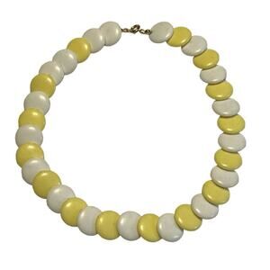 90s Retro Yellow & White Disc Necklace Vintage